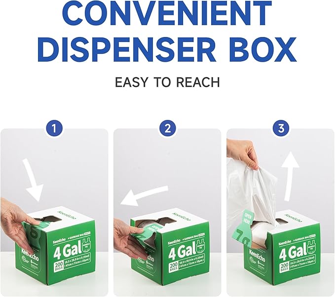 Small Trash Bags with Handles 1.2 Gallon 200 Count White - Ocean Plastic Upcycling - Plastic Garbage Bags, Can Bin & Waste Basket Liner for Kitchen, Bathroom, Office and Pets