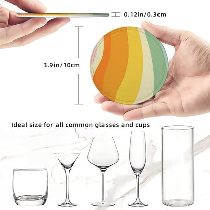 6 Pcs Groovy Retro 70s Style Cute Abstract Leather Coasters