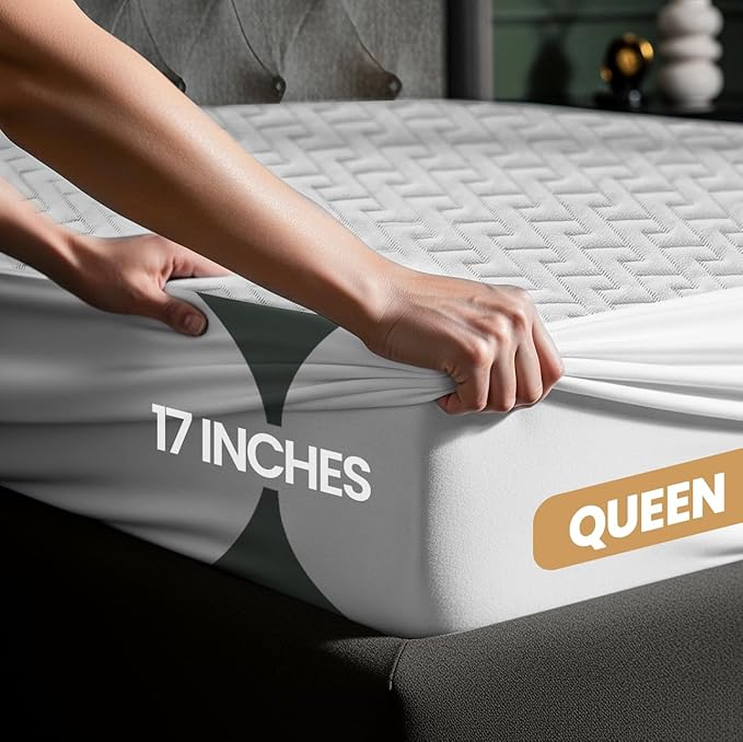 Utopia Bedding Waterproof Mattress Protector Queen Size, Premium 3D Air Soft Fabric Mattress Cover, Fits 17 Inches Deep, Breathable, Fitted Style with Stretchable Pockets