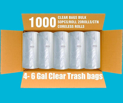 4-6 Gallon Trash Bags, 1000 Count Bulk Value Pack, Clear Plastic Recycling Bags, Multi-purpose Garbage Bags for Business Home Bathroom Kitchen Commercial and Industrial