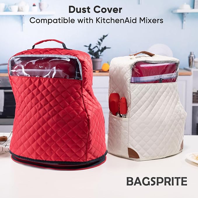 BAGSPRITE Stand Mixer Cover with Appliance Sliders Compatible with KitchenAid Mixer 4.5/5 Quart with Pockets for Kitchen Aid Accessories and Attachments