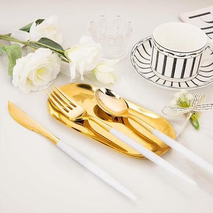 I00000 60 Pcs Gold Plastic Silverware - Heavy Duty Plastic Cutlery -Party Disposable Silverware Set，Disposable Cutlery Set Includes 20 Forks, 20 Knives, 20 Spoons Perfect for Wedding