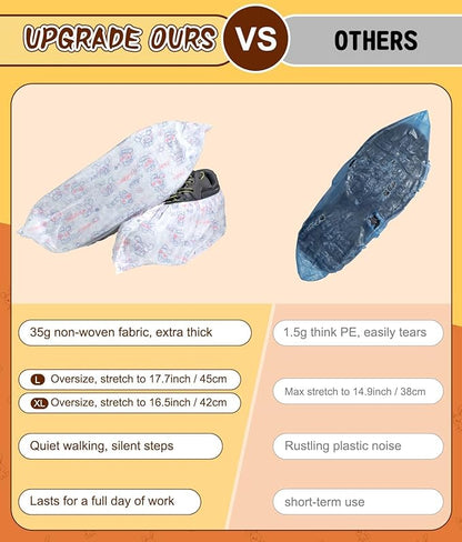 Disposable Shoe Covers 60 Pack - [Select: L/XL Size & Black/Gray/Cartoon] Non-Slip Boot Covers, Breathable Non-Woven Fabric, Fits up to Men's 13, Protect Floors for Home, Work, Parties