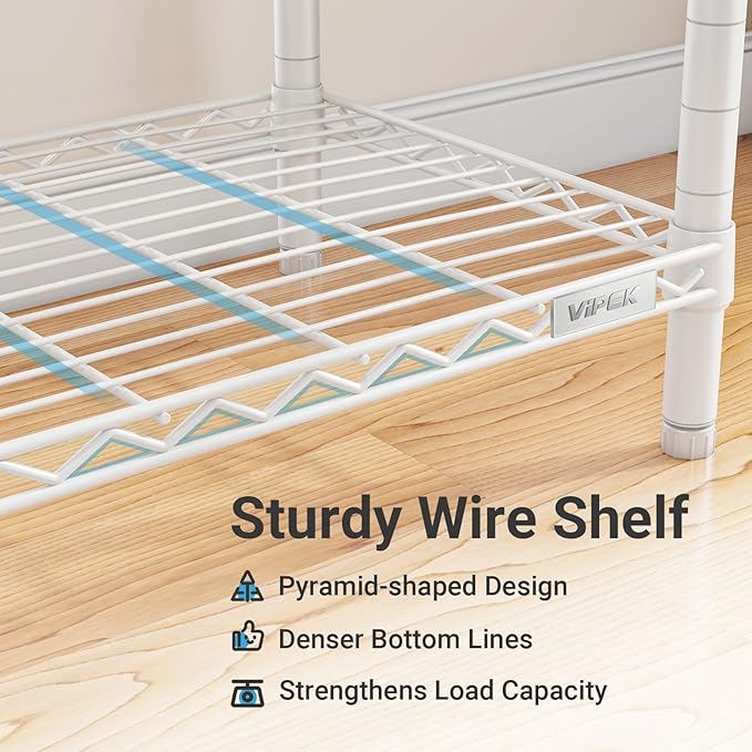 VIPEK V5 Medium Portable Closet Wardrobe Heavy Duty Clothes Rack, Freestanding Closet Metal Clothing Rack with 4 Hang Rods & 8 Shelves, Adjustable Custom Closet Rack, 56.7" Lx15.7 Wx76.4 H, White