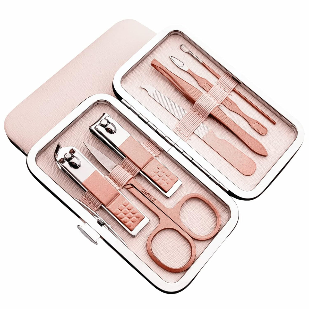 7pcs Manicure Set, Nail Clippers Kit, Stainless Steel Manicure Kit, Nail Clipping Tools Portable Travel Grooming Kit, The Best Gift with Luxurious Case(Rose Gold)