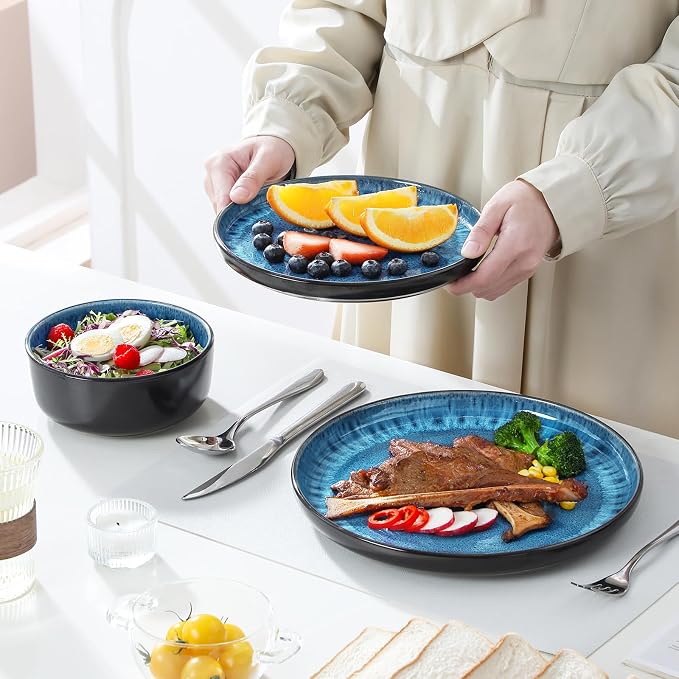 vancasso PLAYA Plates and Bowls Sets, 24 Pieces Blue Dinnerware Sets