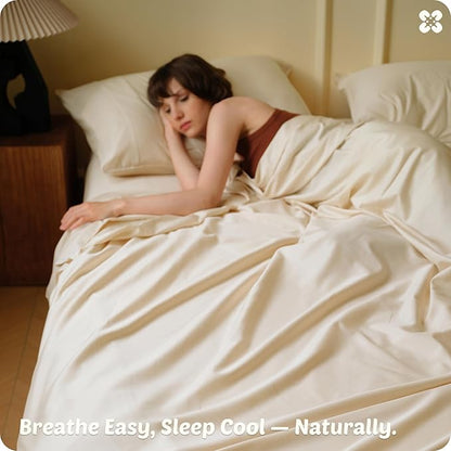 Bedsure Cooling Sheets Queen Size, Rayon Derived from Bamboo & Cotton Blend, GentleSoft, Breathable, Queen Sheet Set, Deep Pocket Up to 18 Inches, Hotel Luxury Bedding for Hot Sleepers, Beige