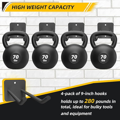 Garage Storage Hooks Heavy Duty Steel Tool Organizer Wall Mount Hangers Hooks Racks for Ropes Hoses and Garden Yard Tools Organization Holder Bulk Items Hanging Tool 9 Inch (2 PACK)