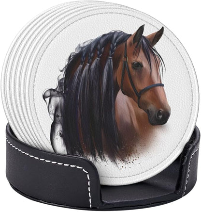 6 Pcs Horse Leather Coasters for Drinks