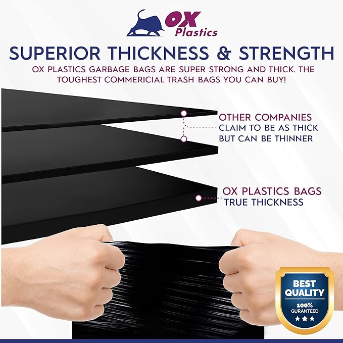 55 Gallon 4mil Trash Can Liners Bags - (35 Count) Capacity & Thick Extra Heavy Duty Strength - Large Garbage, Leak-Proof & Durable, House & Commercial Use Bags - Black