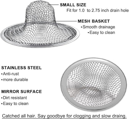 2PCS Tub Drain Hair Catcher - 2.75 inch Shower Drain Mesh Strainer, Stainless Steel Shower Bathtub Drain Cover, Bathroom Sink Strainer Filter Basket for Bathroom Sink, Wash Basin Floor Drain