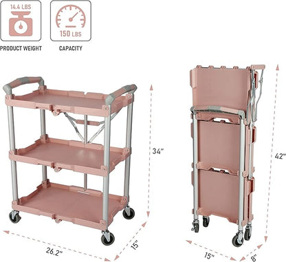 Olympia Tools 89-350 Pack-N-Roll Folding Collapsible Service Cart, 150LB Capacity, Rose