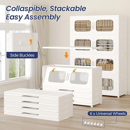 150GAL Extra Large Storage Bins with Lid, 600QT Storage Bins with Wheels, Folding Closet Organizer, Stackable Collapsible Plastic Storage Containers for Home, Office, Dorm, 3Pack White