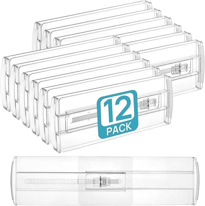 Vtopmart 12 Pack Drawer Dividers for Clothes, 4" High 10.2"-16.6" Adjustable Expandable Dresser Drawer Organizer, Clear Plastic Separators for Dresser, Baby Clothing, Underwear, Cosmetic, Toiletries