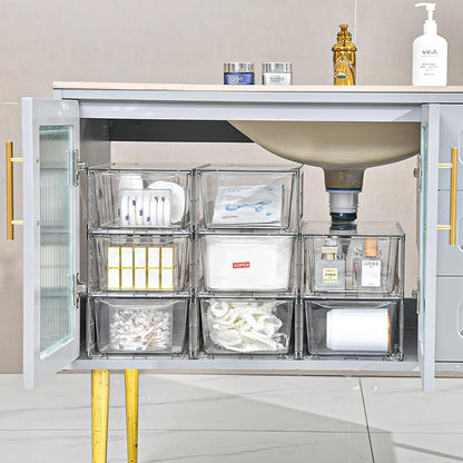 Plastic Drawers Storage, 6Pack Clear Stackable Storage Drawers, Acrylic Storage Bins with Drawers for Fridge Organizers, PlasticDrawers Stackable for Makeup Organizers Cosmetic Display, Medium