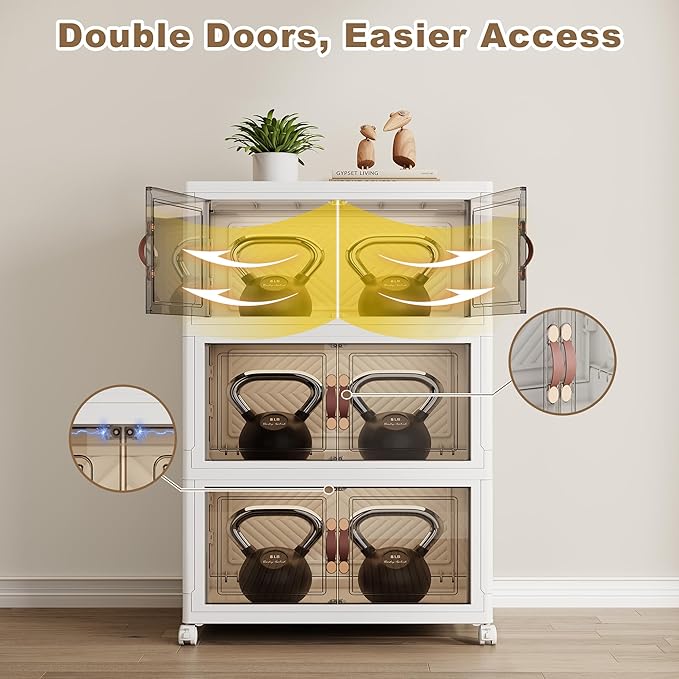SAILUN 471QT Extra Large Collapsible Storage Bins with Wheels and Lid, Stackable Storage Bins Open Closet Organizers and Storage Storage Containers Drawers,30" L × 19.7" W × 50.4" H（3 Pack）
