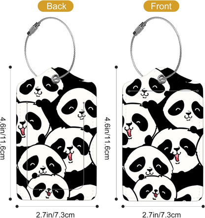 2Pack Luggage Tags for Suitcases, Cute Unique Pu Leather Cruise Luggage Tag with Privacy Cover ID Label Address Card and Metal Ring Suitable for Women Men Kids Travel Bag Silly Cat Face