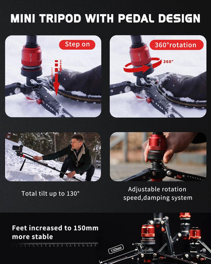 IFOOTAGE Cobra 3 Strike Monopod with Feet,Portable Travel Monopod for Camera A150S Ⅲ with Pan Tilt Head K5S,Pedal Design Base,One-Click to Extend Height 59"/150cm,Payload 11lbs/5KG