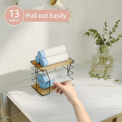 Trash Bag Holder/Dispenser with Lid, Stackable Storage Laundry Kitchen Organizers for Countertop Organization, Wall Mount Trash Bag Holder under Sink, No Drill