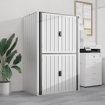AECOJOY Outdoor Storage Cabinet, Outdoor Cabinets Waterproof with Shelves, Large Lockable Storage Cabinet Metal Vertical Storage Shed Tall Weatherproof Garden Sheds & Outdoor Storage White