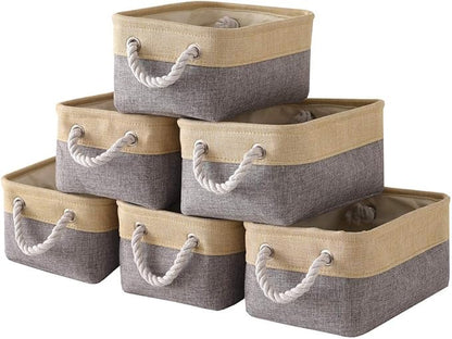 Fabric Storage Baskets for Organizing(6 Pack) Small Baskets for Shelves,storage, Laundry, Nursery, Closets, Decorative Baskets for Gifts Empty (Grey & gold, 11.8” x 7.8” x 5.1”)