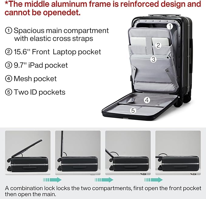 Hanke 20 Inch Carry On Luggage Hard Shell Suitcases with Wheels Luggage Suitcase Travel Luggage for Women Men Rolling Luggage Bags for Business Trip Weekender-Black