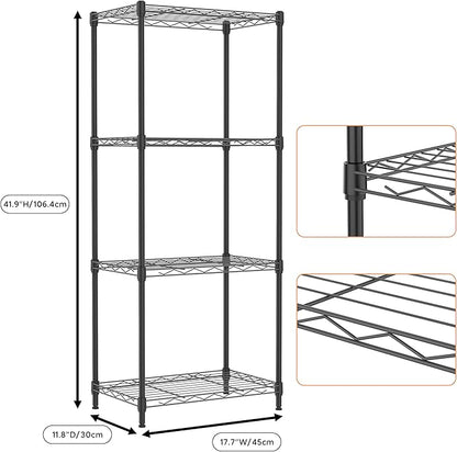 4 Tiers Shelf Metal Storage Shelves Wire Rack Closet Organizers with Wheel for Garage Kitchen Bathroom Laundry Black 11.8" D x 17.7" W x 41.9" H