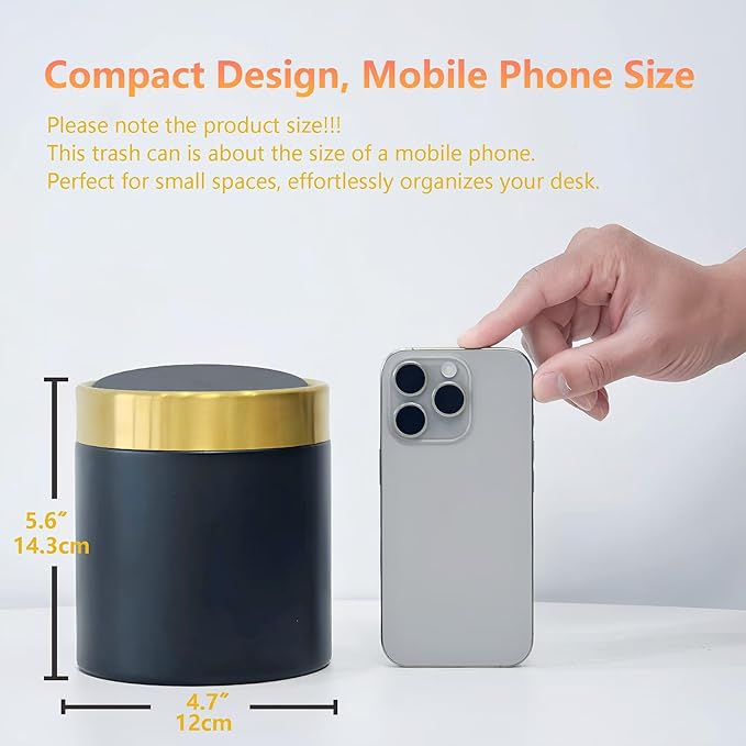 Mini Trash Can with Lid, Metal Small Tiny Mini Trash Bin Can, Mini Countertop Trash Cans for Desk Car Office Kitchen, Swing Top Trash Bin 1.5 L/0.40 Gal (White)