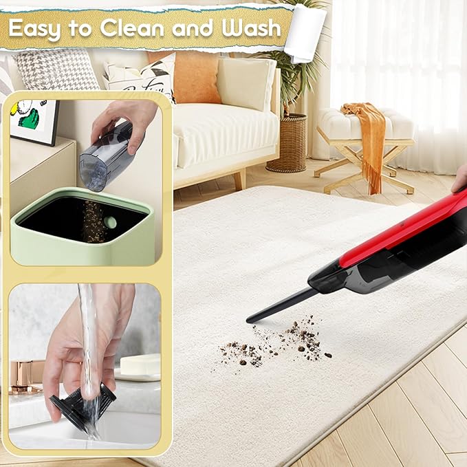 Handheld Vacuum Cordless,15KPA High Power Suction,USB Quick Charge,Car Vacuum Cleaner with Storage Dock,Lightweight Rechargeable Dust Buster with Crevice Tool Pet Brush Hand Vac for Home,Red