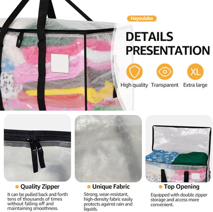 Moving Bags Heavy Duty Extra Large, Alternative for Moving Boxes & Moving Supplies,Clear Storage Bins with Lids, Plastic Packing Tote, Storage Bags for Clothes with Handles & Zippers(Clear, 12 Pack)