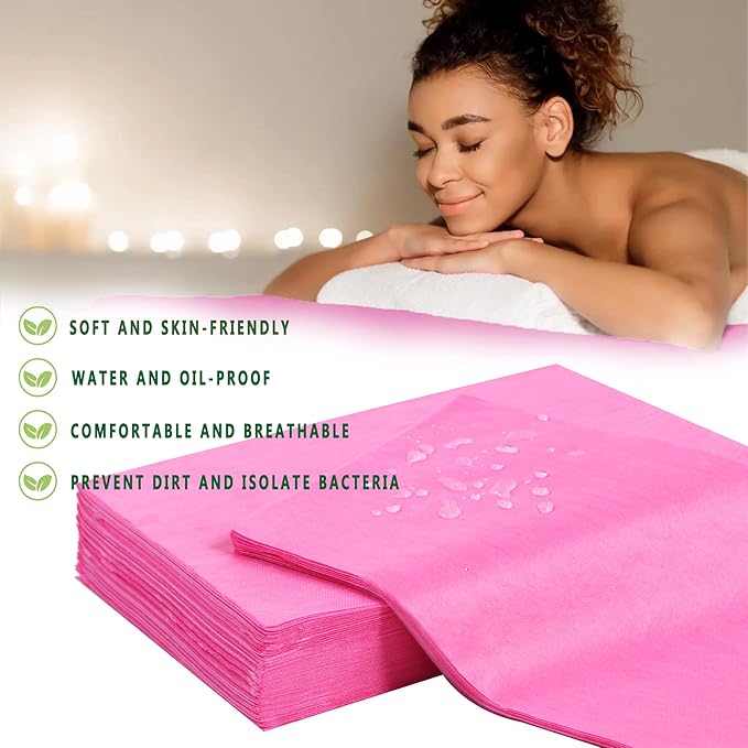 100 Pcs Disposable Bed Sheets 31" x 71" Massage Table Sheets Non Woven Fabric SPA Bed Cover Breathable for Massage Beauty Tattoos (100 Pcs Pink)