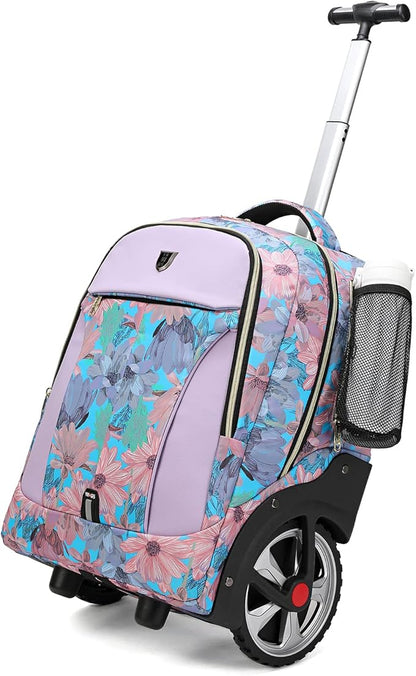 Rolling Backpack,Waterproof Backpack with Wheels for Business and Travel Commuter, Carry on Backpack with Laptop Compartment, Fit 17 Inch Laptop, Wheeled Backpack for Adults