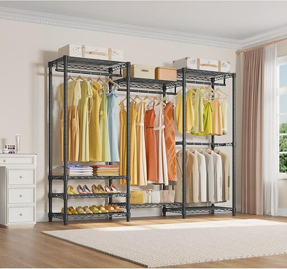 VIPEK V5 Portable Closet Wardrobe Heavy Duty Clothes Rack, Freestanding Clothing Rack with 4 Hang Rods & 8 Shelves, Adjustable Closet Racks, 68.9" L x 15.7" W x 76.4" H, Max Load 890LBS, Black