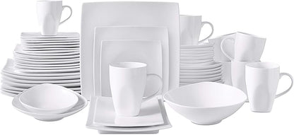 Bone China Square Shape, Elegance White 51pc Dinnerware Set