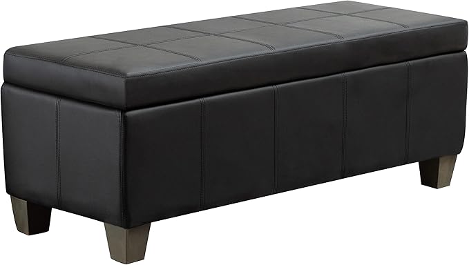 Black Faux Leather Ottoman with Storage, Rectangular Extra Long Storage Bench for Bedroom and Living Room