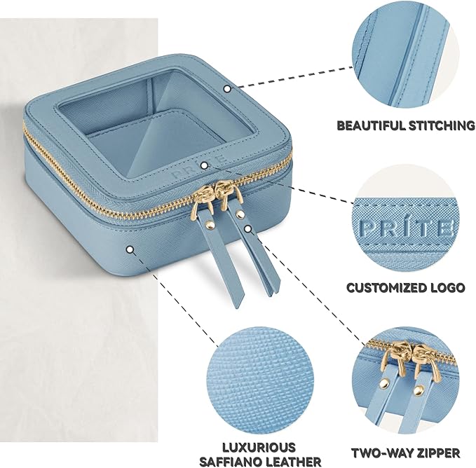 Prite Small Makeup Bag for Women Portable Clear Makeup Bag Cute Mini Waterproof Travel Cosmetic Bag with Gold Zipper for Car Essentials(Blue)
