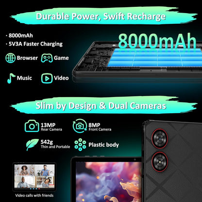 Android Tablet, 11" Android 15 Tablet, 2K FHD Display Tablets, 36GB RAM (12+24) & 256GB ROM,1TB Expandtion, Octa-Core, 8000mAh, WiFi 6, BT 5.0, HD IPS Large tableta, Keyboard & Mouse Included
