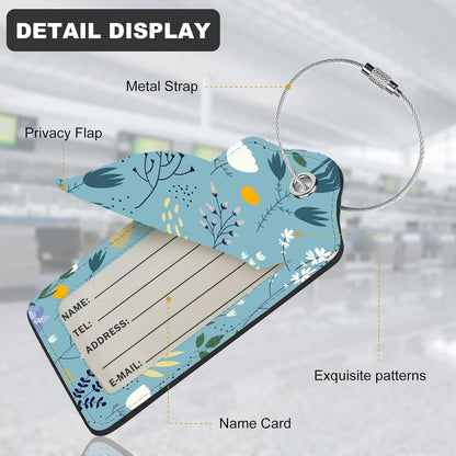 2Pack Luggage Tags for Suitcases, Cute Unique Pu Leather Cruise Luggage Tag with Privacy Cover ID Label Address Card and Metal Ring Suitable for Women Men Kids Girls Travel Bag Tag Blue Floral Print