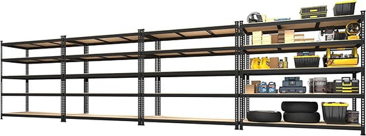 PrimeZone 4 Pack Storage Shelves 48" x 24" x 72", 5 Tier Adjustable Garage Storage Shelving, Heavy Duty Metal Storage Utility Rack Shelf Unit for Warehouse Pantry Closet Kitchen, Black