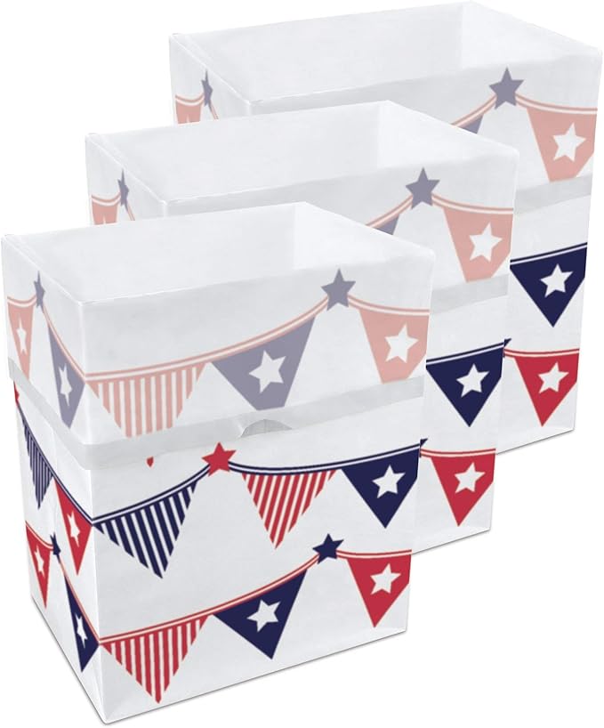13 Gallon Disposable Pop-Up Trash Cans (3-Pack) with Fitted Bags – Foldable Garbage & Recycling Bins for Parties, Events & Kitchen (USA Flag, 17" H x 13.5" W x 10" D)