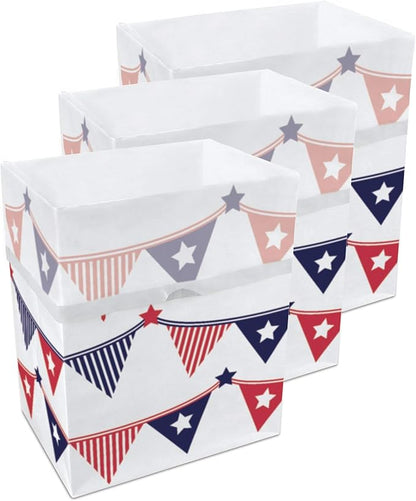 13 Gallon Disposable Pop-Up Trash Cans (3-Pack) with Fitted Bags – Foldable Garbage & Recycling Bins for Parties, Events & Kitchen (USA Flag, 17" H x 13.5" W x 10" D)