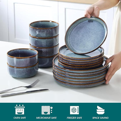 vancasso PLAYA Plates and Bowls Sets, 18 Pieces Grey-Blue Dinnerware Sets