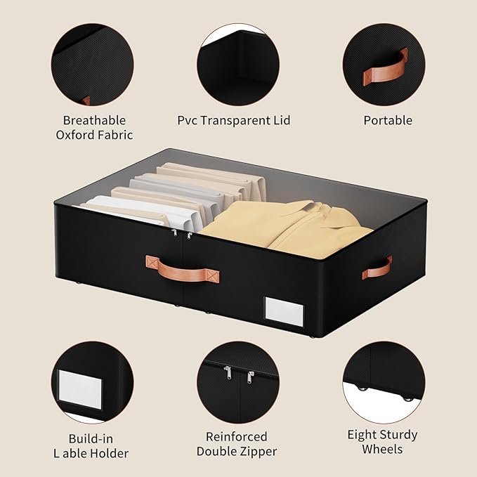 Underbed Storage With Wheels,Large Capacity 7.5 inches Height Storage Bins,Rolling Underbed Shoe Storage Containers,dorm Storage Drawers for clothes & blankets