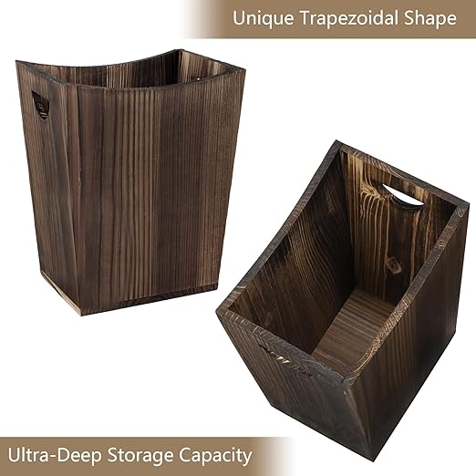 SEHERTIWY Wood Trash Can, Farmhouse Wastebasket Bin for Bathroom, Office, Bedroom, Living Room, Small Square Rustic Garbage Container (Wood-Brown)