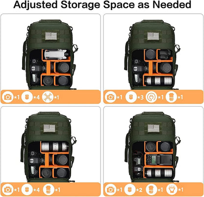 MOSISO Camera Backpack, DSLR/SLR/Mirrorless Tactical Camera Bag Case with Laptop Compartment Compatible with Canon/Nikon/Sony, Army Green
