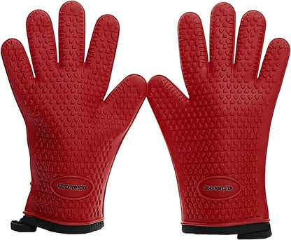KITCHEN PERFECTION XL Silicone Smoker Oven Gloves-Extreme Heat Resistant BBQ Gloves-Handle Hot Food Right on Your Grill Fryer&Pit|Waterproof Grilling Cooking Baking Mitts|Superior Value Set+3 Bonuses