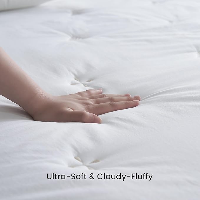 Simple&Opulence Cooling Quilted Mattress Pad – Fitted Sheet Mattress Protector Cover with Elastic Corners, Soft & Breathable, 16 Inch Deep Pocket (White,Full)