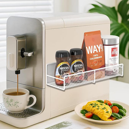 2 Pack Magnetic Spice Rack for Refrigerator, White Magnetic Shelf with 4 Removable Hooks, Rustproof Magnetic Shelf for Fridge, Oven, Condiments, Oils, Seasoning Spice Organizer