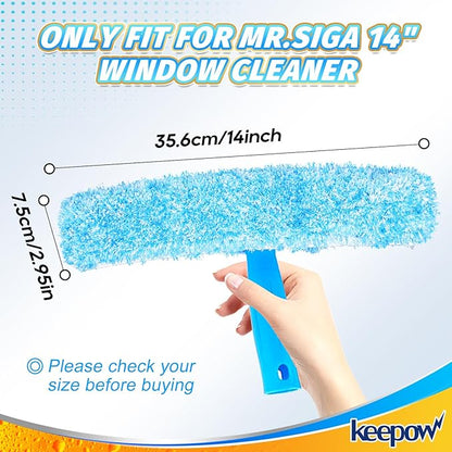 KEEPOW 14" Microfiber Window Scrubber Refill Replacement Compatible with MR.SIGA, Compatible with Ettore Professional Window Cleaning, Reusable & Washable Window Squeegee for Home (4 Pack)