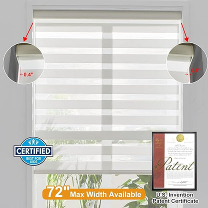 Persilux Zebra Blinds Cordless, Zebra Roller Shades for Windows (34.5" W x 64" H, Cream) Light Filtering Day and Night Window Drapes Sheer Shades for Home, Bedroom and Sliding Door Easy to Install